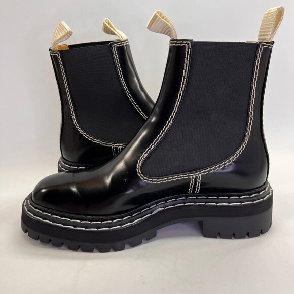 Proenza Schouler Brushed Calf Chelsea Boot Size 37.5 Black Lug Sole Ankle Boots - Picture 8 of 16
